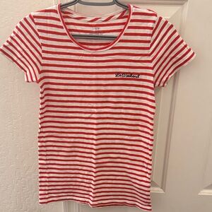 J. Crew Red and White Striped Crewneck Tee